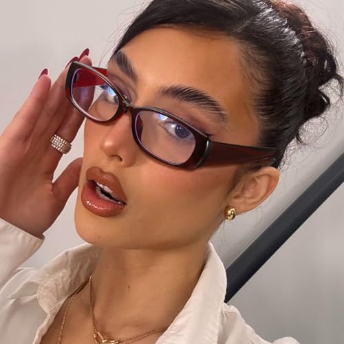 DreamCalf Rectangle Fake Glasses for Women Trendy Y2K Office-Siren Blue Light Glasses with Clear Lenses