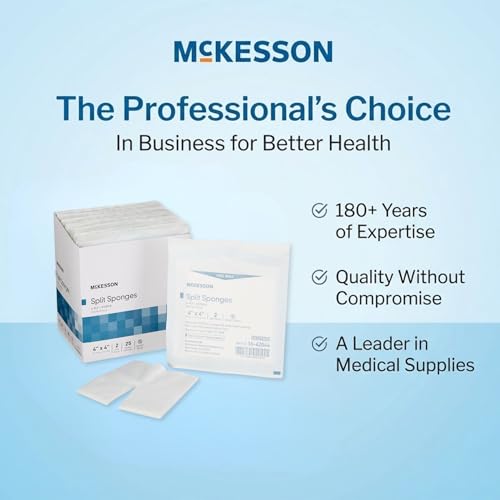 McKesson High Absorbency Split Gauze Sponges 4x4 Inch (50 Sponges, 25 Packs of 2) - 6-Ply Sterile Tracheostomy & Tube Dressings – Pre-Cut Slit for Drainage & Catheters – 2 per Pack