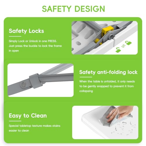 HLPB Folding Table - 2 Pcs, 6 ft Portable Camping Table with Handle and Safety Locks, Foldable Plastic Dining Table for In...