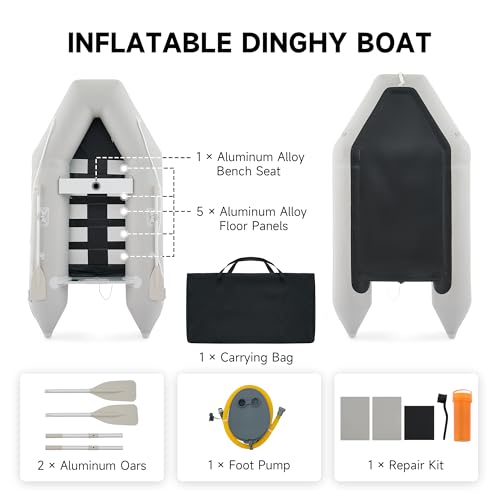 CO-Z 10ft Inflatable Dinghy Boat for 4 Adults, 990lb Capacity Heavy-Duty PVC Raft with Aluminum Floor & Oars, Motor Mount,...