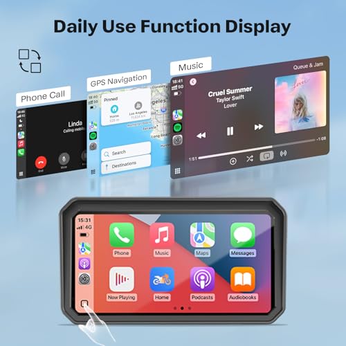 WonVon 6.25 Inch Wireless Motorcycle Carplay GPS Navigation System with Apple Carplay and Android Auto Portable Screen wit...