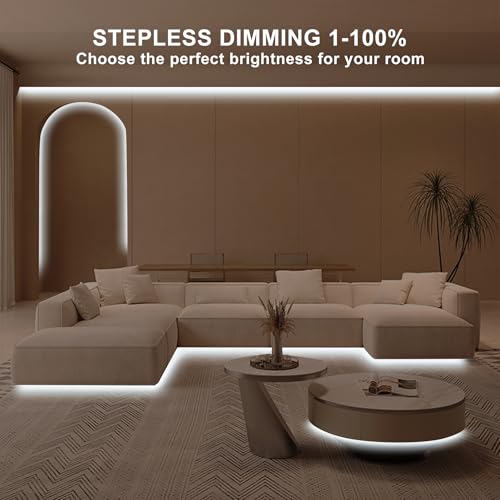 Olaholii 16.4ft COB Led Strip Light with Remote, 6500K Ra93+ Dimmable Bright Daylight White Led COB Strip Light, White Con...