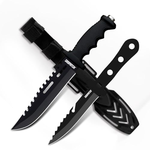 Dispatch Fixed Blade Hunting Knife with Sheath, 12" and 8" Survival Knives Set for Men Tactical Bowie Knife with Non-Slip ...