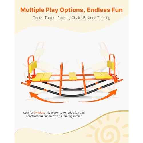 VEVOR Seesaw Teeter Totter for Kids Outdoor, 200 lbs Load Capacity, Metal Rocking Teeter Totter with Handles, Toddler Seesaw for Kids Aged 3+, Playground Equipment for Lawn, Backyard, 3 Seats