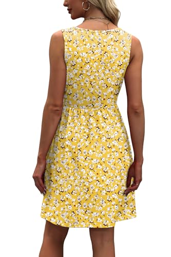 WIHOLL Women's Summer Dress 2026 A-Line Sleeveless Casual Sundress with Pockets Floral/Solid