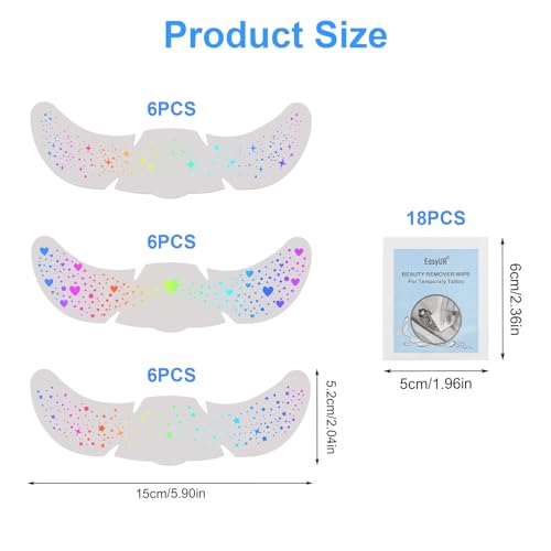 18pcs Holographic Multicolor Glitter Freckles Face Tattoo Waterproof Sparkle Freckle Temporary Tattoo Rainbow Pride Makeup...