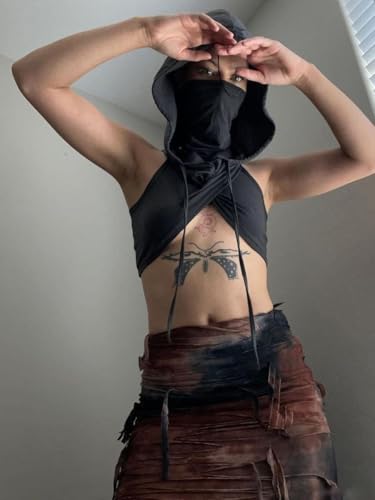 ST.Manrdy Y2k Sleeveless Hooded Crop Top for Women - Sexy Rave Outfit, Streetwear Festival Top