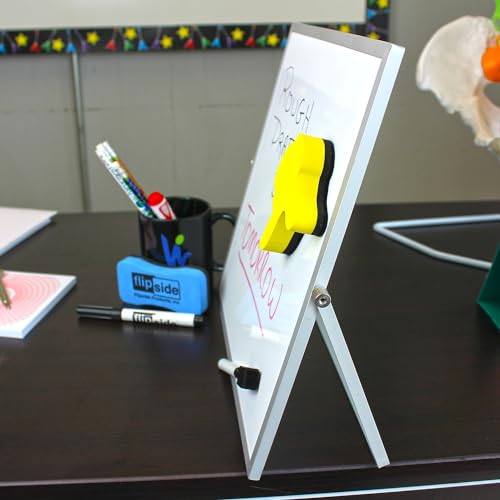 Flipside Products 12" x 12" Double-Sided Dry Erase Magnetic Flip Easel w/Black Dry Erase Marker w/Erase Cap, Adjustable St...
