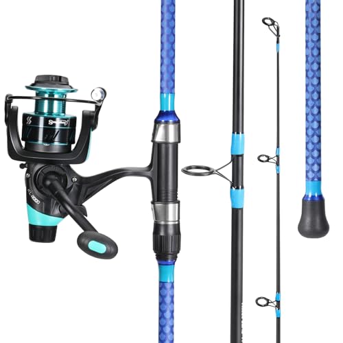 Sougayilang 3 Piece Baitfeeder Combo Surf Fishing Rod Combo Medium/Heavy Travel Spinning Rod with 4000 Size Reel (9'/10'/1...