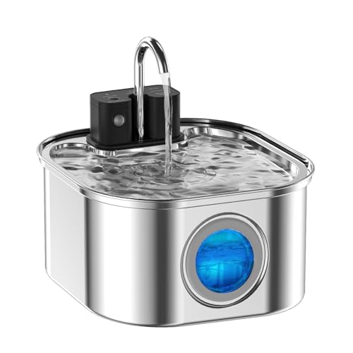 NautyPaws Cat Water Fountain Wireless，Stainless Steel-Rechargeable- Battery Operated Cat Water Fountain, 108oz/ 3.2l Autom...