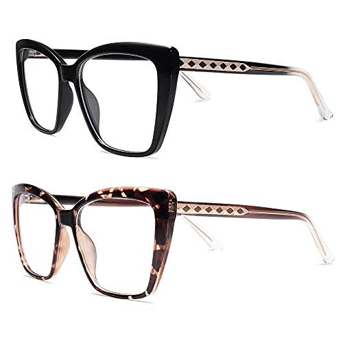 AMOMOMA Trendy TR90 Oversized Blue Light Reading Glasses Women,Stylish Square Cat Eye Glasses AM6031