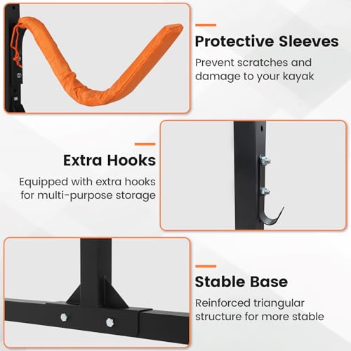 Neorexon Freestanding Kayak Storage Rack 2 Kayaks/4 Kayaks, Kayak Racks for Outdoor Storage with Movable Wheels, Kayak Sta...