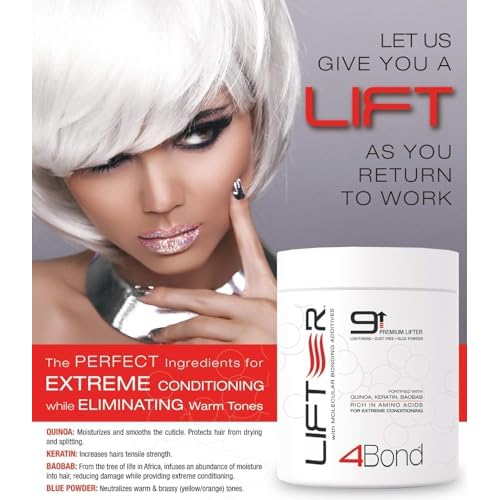 4BOND Premium Hair Bleach Powder Lightener | Blue Based Lightener | Up To 9 Levels Of Lift | Infused with Amino Acids, and Quinoa, Keratin and Baobab Proteins For Repairative Conditioning 16 Fl Oz