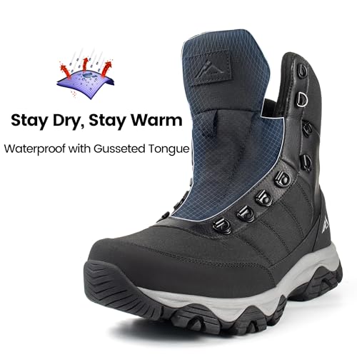CC-Los Men's Snow Boots | Winter Waterproof Hiking Boot | Segmented Insulation Warm Fur Lined | Black Size 7-13
