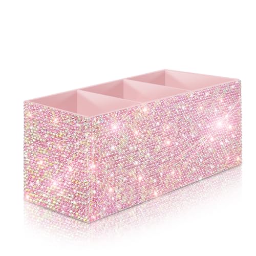 Bling Makeup Brush Holder Organizer, 3 Slot Sparkle Cosmetics Brushes Storage Holders with Shiny Rhinestones, Glitter Cute...