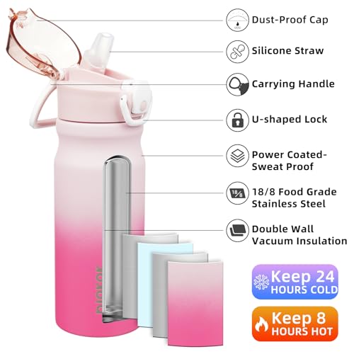 BJPKPK 18oz Insulated Water Bottle with Straw Stainless Steel Double Wall Water Bottles BPA Free Leak Proof Thermal Flask ...