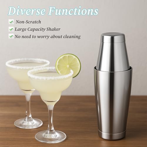 JJUNW 8Pcs Boston Cocktail Shaker, Professional Silver Stainless Steel Tins Bartender Kit with 18oz & 24oz Mixed Drink Sha...