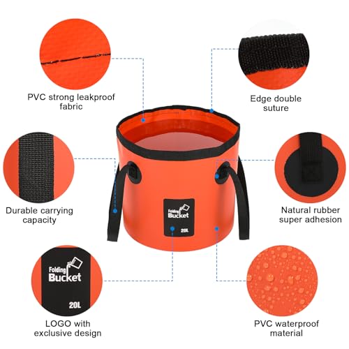 Afcabakila 3 PCS 5 Gallon Collapsible Water Bucket, 20L Foldable PVC Bucket with Handles, Multiple Use Portable Fold up Li...