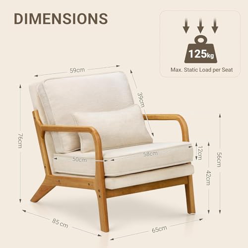 MALOL Mid-Century Accent Chair with Solid Wood Frame, Reading Relaxing Armchair Lumbar Pillow& Soft Cushion, Leisure Chair...