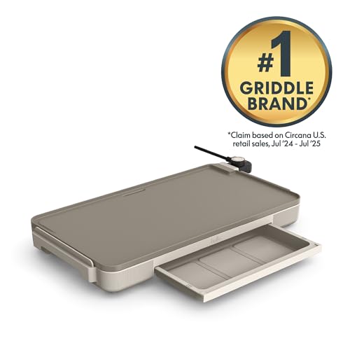 bella 12" x 22" Electric Griddle with Warming Tray, EverGood™ Ceramic Nonstick Coating & Removable Temperature Probe, Dishwasher-Safe Drip Tray & Cool Touch Handles, 1500 Watt, Oatmilk