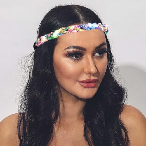 EARENT Light Up Rave Headband Multicolor Glow Rhinestone Hair Accessories for Women