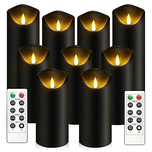 kakoya Flickering Flameless Candles, Battery Operated Plastic LED Pillar Candles with Remote Control and Timer, Set of 9 (...