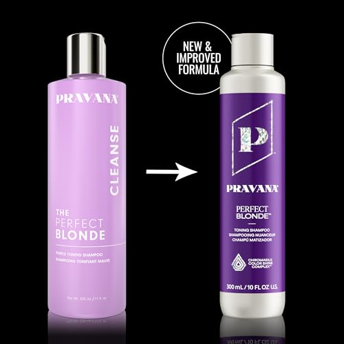 PRAVANA The Perfect Blonde Purple Toning Shampoo and Conditioner Set | Neutralizes Brassy, Yellow Tones | For Color-Treated Hair | Chromasilk Enhances Shine & Protection | Vegan | 33/10 Fl Oz