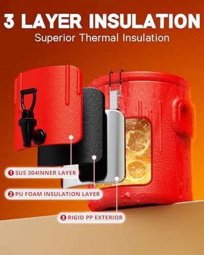 Insulated Beverage Dispenser 3.5 Gallon - [Stainless Steel Interior] [Hot &Cold Versatile] Hot Drink Dispenser with Spout,...