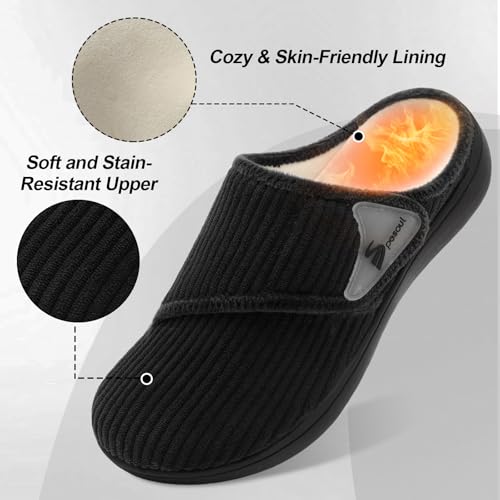 Spesoul Wide Womens Slippers Adjustable Diabetic Shoes Fuzzy Rubber Soles House Shoes Indoor Outdoor Slippers for Home Bed...