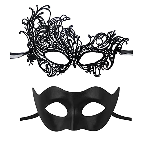 IncreDecor Couple Masquerade Lace Mask Set, Fit for Women and Men Venetian Halloween Masks, Specially for Costume, Mardi Gras