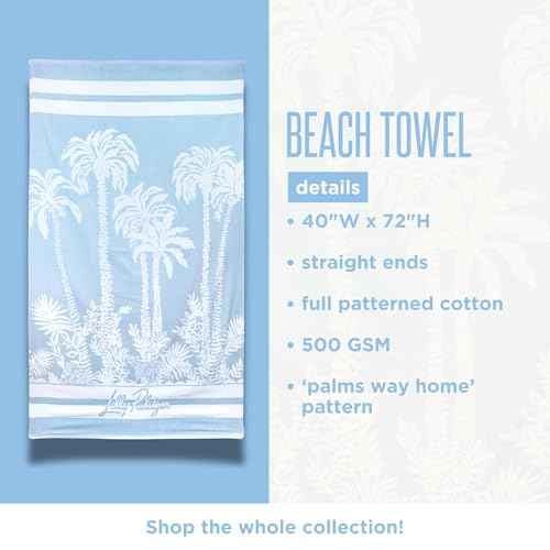 Lilly Pulitzer Oversized Pool/Beach Towel, 40 x 72, Large Cotton Towel for Adults, Blue/Green Palm Tree Print, Palms Way Home