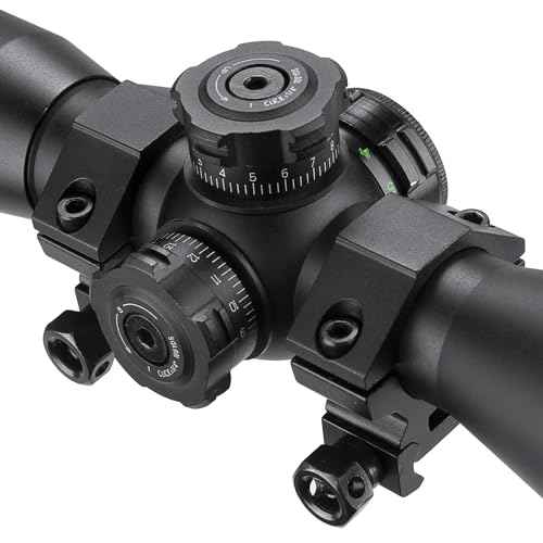 Barska Compact Rifle Scope with Red/Green Illuminated Mil-Dot Reticle ? Side Rheostat, Sunshade, Flip-Up Caps, External Turrets, Waterproof/Fogproof