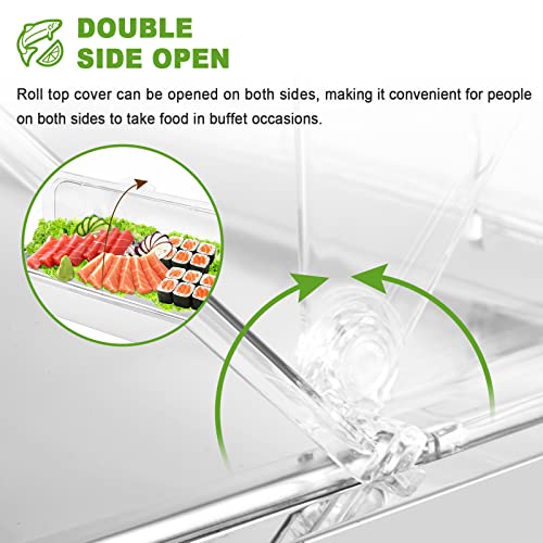 YMJOINMX Ice Food Serving Display Tray with Clear Roll Top Cover Buffet Cold Serving Cooler Platter w/ 2 Ice Packs Cooling...