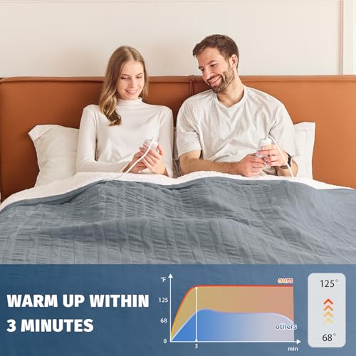 Heated Electric Blanket Queen Size - 84" x 90" Heating Blanket with Dual Control, 10 Heating Levels & 8 Hours Auto Off, So...