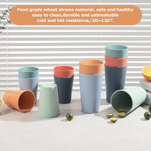 HEYCOME Set of 12 Wheat Straw Cups, 6 Pcs 20 oz & 6 Pcs 12 oz Unbreakable Drinking Cups, Reusable Plastic Cups Sets, Water...