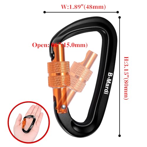 B-Mardi Carabiner Clips Heavy Duty 12kN (2697 lbs)-Lightweight Locking Carabiners for Camping, Hiking, Hammock, Dog Leash ...