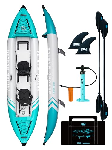 Inflatable Kayak 2 Person Adult - BEYOND MARINA Tandem Kayak with Drop Stitch Floor, Touring Kayak with Aluminum Paddles, ...
