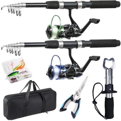 Tripquips 4 Packs Fishing Pole Combo, 6.9ft Telescopic Rods Set, Collapsible Carbon Fiber Fishing Rods, Spinning Reel Set ...