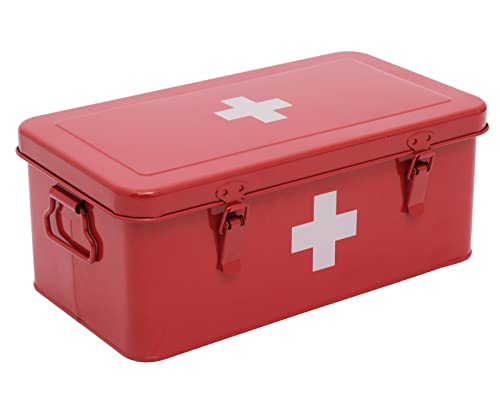 Xbopetda First Aid Medicine Box, First Aid Kit Supplies Bin, Metal Medicine Storage Tin, First Aid Empty Box with Safety L...