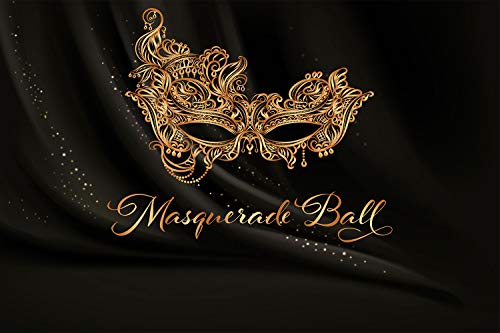 Golden Mask Backdrop 9x6ft Shining Retro Golden Mask Masquerade Ball Black Photography Background Mardi Gras Masquerade Ca...