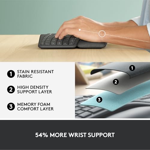 Logitech Ergo K860 Wireless Ergonomic Keyboard - Split Keyboard, Wrist Rest, Natural Typing, Stain-Resistant Fabric, Bluet...