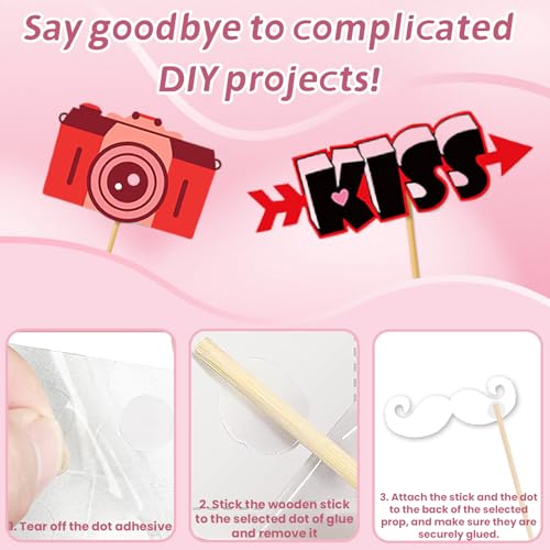 GARBODIY 21PCS Valentine's Day Party Photo Booth Props Kit - Funny Couple Handheld Frame & Selfie Decorations for Romantic...