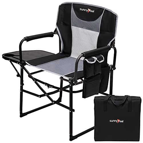 SUNNYFEEL Camping Directors Chair, Heavy Duty,Oversized Portable Folding Chair with Side Table, Pocket for Beach, Fishing,...