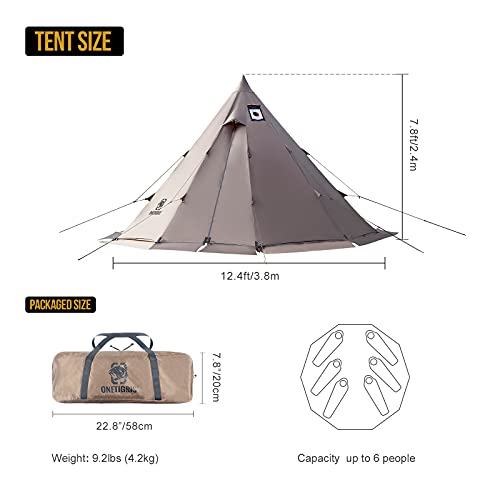 OneTigris Rock Fortress Hot Tent with Stove Jack, 4 Season, 4-6 Person Tipi for Camping, Backpacking, Hunting, Fishing - W...