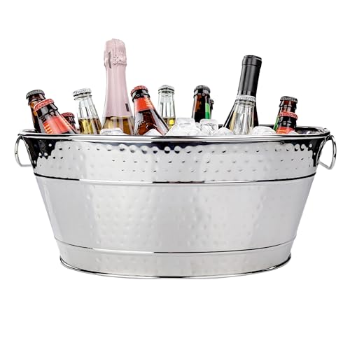 BREKX Stainless Steel Beverage Tub, 15 Quarts (4 Gallon), Rust-Proof, Oval, Multi-Use, Champagne Bucket for Mimosa Bar Sup...