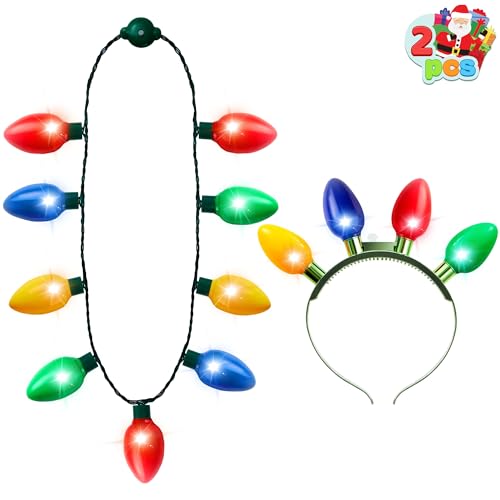 JOYIN 6 Pcs Christmas Light Up Headband and Necklace with 6 Flashing Modes, LED Christmas Bulb Lights Necklace Headband fo...