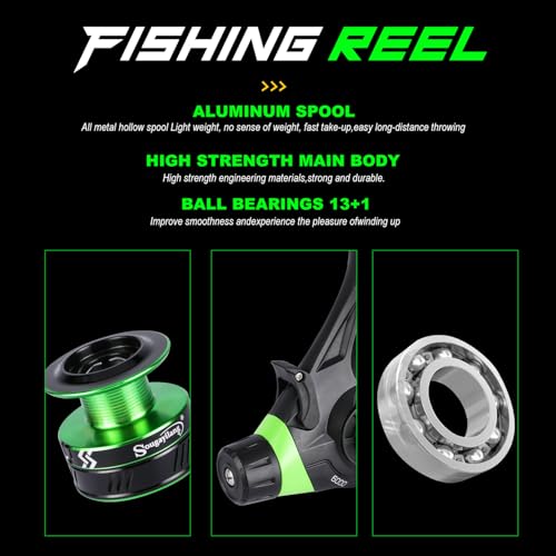 Sougayilang Surf Fishing Rod and Reel Combo Medium/Heavy 3 Piece Travel Spinning Rod with 4000 Size Reel Baitfeeder Combo(...