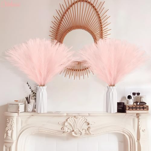 obbsie 50pcs Pink Faux Pampas Grass Decor, 21.6" Short Artificial Pompous Grass Floral Fake Pompas Grass Branches Vase Fil...