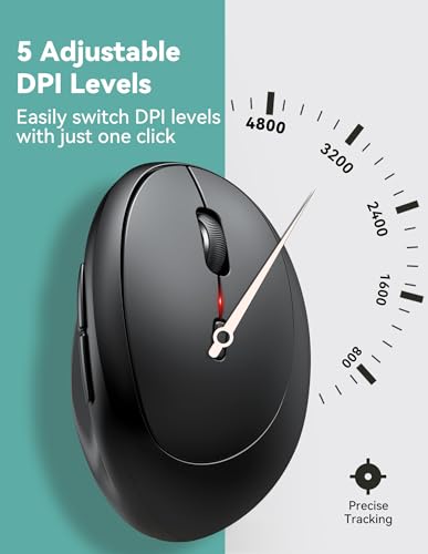 TECKNET Ergonomic Mouse, 4800 DPI 5 Adjustable DPI Levels, Wireless Vertical Mouse, 6 Buttons, 2.4G Silent Mouse for Lapto...