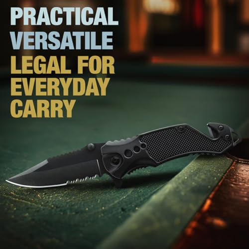 GOOD WORKER Legal Pocket Knife with 2.95” Serrated Blade, Glass Breaker, Seat Belt Cutter - EDC Sharp Folding Knives with ...